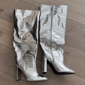 Silver High Heel Boots
